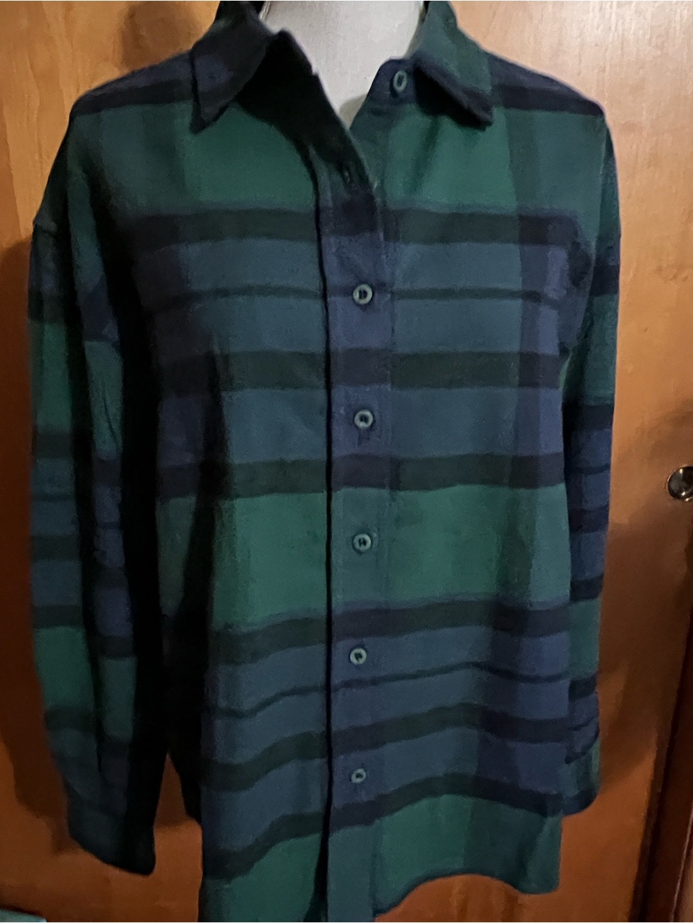 Onia Women’s Button Down Flannel Dark Green/Navy Plaid